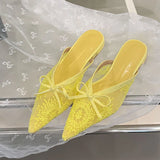 KYLETHOMASW  -  Fashion Butterfly-Knot Mesh Women Flats Slippers Mules Shoes Female Slides Pointed Toe Ladies Flats Slippers Sandals Shoes