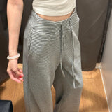 KYLETHOMASW  -  Women Gray Striped Wide Leg Pants Japanese Harajuku High Street Fashion Casual Straight Leg Versatile Autumn Winter Trousers