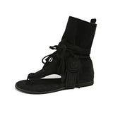 KYLETHOMASW  -  New Women's Flat Bottom Tassel Tie Sandals Retro Toe-Strap Short Boots Versatile Cross Buckle Ankle Boots Sporty Style