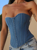 Kylethomasw Lace Up Denim Tank Top Women Clothing Slim Sexy Sleeveless Crop Tops Female Holiday Casual Bodycon Top Corset Woman