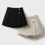 KYLETHOMASW  -  Autumn Winter Patchwork Zipper A-line Shorts Solid High Waist Button A-line Wide Leg Pants Skirt Fashion Casual Women Clothing