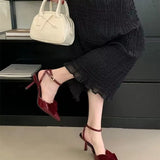 KYLETHOMASW  -  Sweet Velvet Leather Ankle Strap Buckle Women's Sandals 2025 Summer Heels Diagonal Heels Sandals Shoes for Women