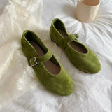 KYLETHOMASW  -  Leather Mary Janes Flats Shoes Women Cow Suede Buckle Strap Ballet Flats Shoes Ladies Spring Autumn Shallow Soft Casual Loafers