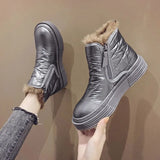 Kylethomasw Waterproof Booties Women's Snow Boots Boot Short Barrel Flat Shoes for Women Hot Silver Warm Low Shoe Winter 2024 Elastic Furry