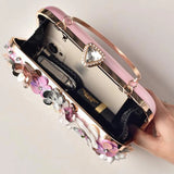 KYLETHOMASW  -  3d Floral Rhinestone Clutch Bag Handmade Sequins Flower Hard Case Bag Metal Chain Strap Wedding Prom Party Women Formal Handbag