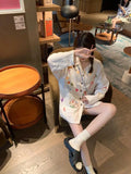 KYLETHOMASW  -  Sweet Embroidery Loose Shirts Vintage Stripe Lapel Blouses Casual Two Piece Set Korean Fashion Blusa Mujer Moda