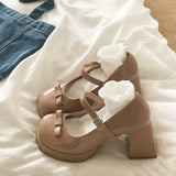 KYLETHOMASW  -  New Spring Thick Heel Women Mary Jane Shoes Ladies Fashion Outdoor Butterfly-knot Shoes Women's Elegant Wedding Party Pumps