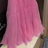 KYLETHOMASW  -  Pink Tutu Tulle Skirt for Women High Waist A-Line Long Club Party Dress Elegant Mesh Layered Skirt Summer Mujer Faldas 509A