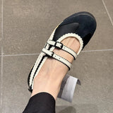 KYLETHOMASW  -  Vintage Round Toe Shallow Mouth Velcro Sports Flat Ballet Shoes Women Mary Jane Shoes German Training Shoes