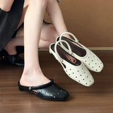 KYLETHOMASW  -  Hollow Women's Sandals Heels Slippers Beach Mules Shoes 2025 Summer Trend Chunky Leather Shoes Casual Flip Flops Mujer Slides