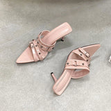 KYLETHOMASW  -  Fashion Pointed Toe Ladies Heels Pumps Slides Shoes New In Spring Summer Female Slip On Footwear Rivet Women High Heels Shoes