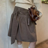 KYLETHOMASW  -  Autumn Fashion Pleated Skirt Women High Waist Solid Color Versatile  A-Line Skirts Office Lady Belt Knee Length Skirt 872A
