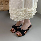 KYLETHOMASW  -  Low Heel Female Slides Women Slippers Shoes Luxury Footwear Fashion Butterfly-Knot Ladies Heeled Slippers Sandals Shoes Pumps