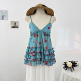 KYLETHOMASW  -  Vacation Spicy Girl Pure Desire Style Floral Camisole Vest Women Summer 2025 Ruffled Edges Loose Age Reducing Top