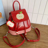 KYLETHOMASW  -  Apple Embroidery Bag Plaid Mochila Cute Cartoon Mochilas Mujer Drawstring Backpacks Student Backpack Portable Bags for Woman