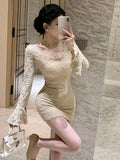 KYLETHOMASW  -  Woman Dress Sexy Flare Long Sleeve Elegant Slim Bandage Autumn New Fashion Party Mini Dresses Female Club Casual