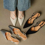 KYLETHOMASW  -  New Style Pointed Toe Low Heel Mule Shoes Women French Retro Single Buckle Strap Fashion Pointed Low Heel Shoes Women 7878