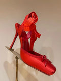 KYLETHOMASW  -  Women's New Summer Square Satin High Heel Sandals with Ankle Strap, Fashionable Party and Banquet Ballet High Heels