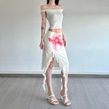 KYLETHOMASW  -  Fashionable Hot Girl Ruffled Mesh Skirt Women's Irregular Ribbon Slim Fit Hip-covering Mid-Length