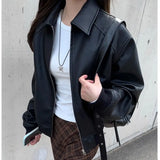 KYLETHOMASW  -  Leather Jacket Women's New Loose High-grade Zipper Short Retro Motorcycle Top