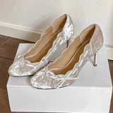 KYLETHOMASW  -  Designer Brand High Heels Ladies Velvet Round Toe Butterfly-knot Women Pump Shallow Fashion Elegant Thin Heels Party Dress Shoes