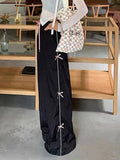 Kylethomasw Black Baggy Sports Pants Women Y2k Vintage Bow Drawstring Straight Wide Leg Sweatpants Hip Hop Causal Kpop Mujer Bottoms