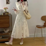 KYLETHOMASW  -  Flowers Mermaid Dresses for Women Flare Sleeve Korean Fashion Long Dress Spring Autumn Elegant Vestidos Mujer