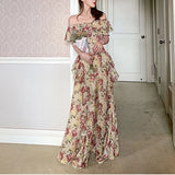 KYLETHOMASW  -  French Elegant 2000s Vintage Dress Women Floral Floor-Length Sexy Wedding Party Long Boho Dress Beach Style 2024 Summer Y2k Chic