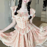 KYLETHOMASW  -  Summer French Elegant Sweet Fairy Outfits Women Chic Lace Tops + Mini Fluffy Skirts New Fashion Lovely Slim Casual Two Piece Set