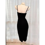 KYLETHOMASW  -  Women's Elegant Lace Patchwork Bodycon Midi Dress Spaghetti Strap V Bust Cocktail Party Dress