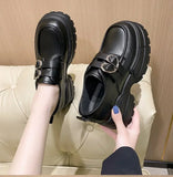 KYLETHOMASW  -  Autumn Loafers Women High Platform 7CM Shoes Women's Thick Sole PU Leather British Metal Buckle Simple Mary Jane Shoes