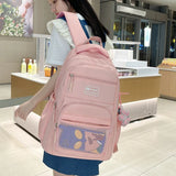 Kylethomasw Multi-pocket Big Woman Backpack Solid Color Boys Girls Campus Style Schoolbag For TeenageNylon Waterproof Travel Bag
