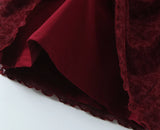 KYLETHOMASW  -  Sexy Wine red Flocking Flower Mesh Flare Sleeve Dress Woman Bow Square neck Package Hips A-line Mini Party Robe Bodycon