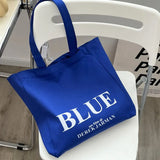 KYLETHOMASW  -  Blue Canvas Tote Bag Letter Printing Student Schoolbag With Zipper Shoulder Shopping Bags For Woman