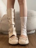 KYLETHOMASW  -  Ballet Flat Boots Women's Summer Thick Bottom Removable High Top Long Boots  Knot Sweet Fashionable Casual Boots