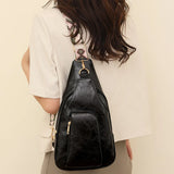 KYLETHOMASW  -  Retro PU Leather Satchel Bag Women's Solid Color Shoulder Bag Multi Pocket Casual Chest Bag Ladies All-Match Crossbody Bags