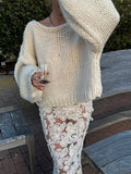 KYLETHOMASW  -  Cream Chunky Knit Loose Sweater Bow Tie Backless Lantern Sleeve 2025 Autumn Fashion Sweet Lady Top Holiday Elegant Chic Cardigan