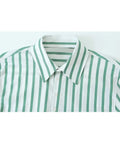 Kylethomasw Summer Causal Short Sleeves Shirts for Woman Green Stripes Lapel Fashion T-shirt Buttons Female Cropped Slim Blouses