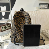 KYLETHOMASW  -  Women's Leopard Print Canvas Backpack Drawstring Decor Adjustable Strap Casual Daily School Travel Bag New Trend Back Pack
