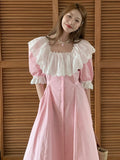 KYLETHOMASW  -  Summer Vintage Robe Courtly Style Square Collar Splicing Lace Dresses for Women Waist Slim Puff Sleeve Dress Vestidos