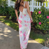 KYLETHOMASW  -  Vacation Floral Printed Slip Dress Elegant Women Spring Summer Backless Dress Beach Holiday Date Outfit Valentine's Day