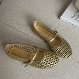 KYLETHOMASW  -  Spring New Women Flat Shoes Fashion Weave Round Toe Ladies Casual Mary Jane Shoes Soft Flat Heel Casual Single Shoes