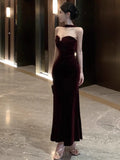 KYLETHOMASW  -  women evening dresses strapless velvet vintage backless banquet wedding party slim temperament cocktail dress toast