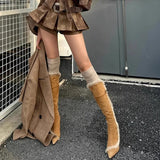 KYLETHOMASW  -  Autumn Winter Suede Over‑the‑Knee Boots for Women Western Vintage Women's Boots Fashion Pointed Stiletto Long Boots Botas Mujer