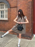 KYLETHOMASW  -  Doll collar American retro plaid short-sleeved loose foreign style dress Women's Summer French Doll Shirt Bright Sleeveless