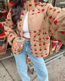 KYLETHOMASW  -  Oversize Lazy Bear Jackets Floral Printed Fleece Warm Winter Jacket Coats for Women Outfit Loose Long Sleeve Casual Bohemia Coat