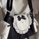 KYLETHOMASW  -  Retro Dot Cute Bow Black Crossbody Bags Canvas Hot Girls Harajuku Aesthetic Messenger Bag Female Vintage Y2k Bag