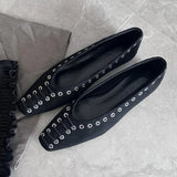 KYLETHOMASW  -  High Quality Faux Suede Flat Mary Jane Shoes Women Fashion Rivets Lace Up Brand Designer Shoes Comfortable Soft Sole Office Shoe