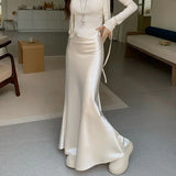 KYLETHOMASW  -  Satin Mermaid Skirts Women Solid Spring Summer Elegant Faldas Mujer Korean Fashion Sweet Simple Retro Long Skirt