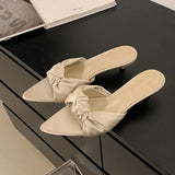 KYLETHOMASW  -  Fashion Butterfly-Knot Ladies Heeled Slippers Shoes Summer Pointed Toe Women Low Heel Slippers Female Slides Sandals Pumps